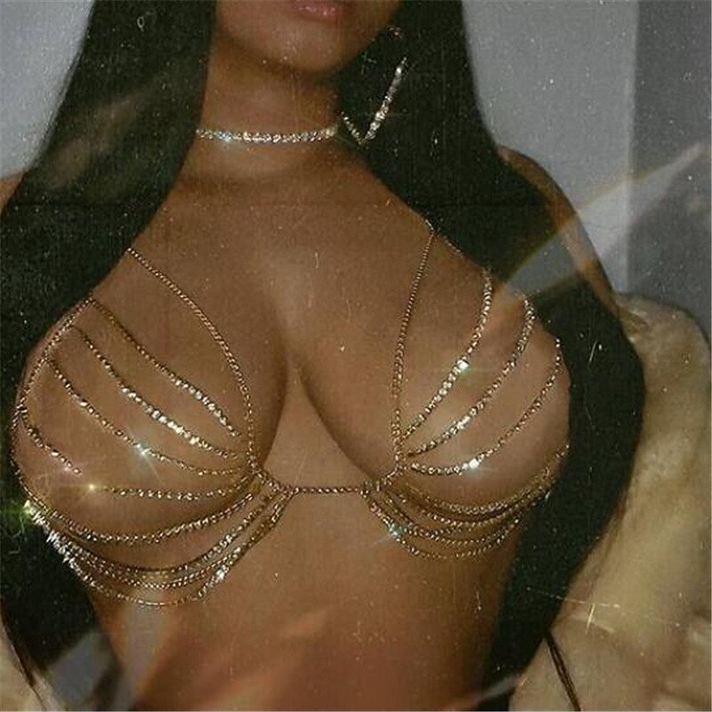 Dance Accessories Dance Costumes Exotic Dancewear Bra Rhinestone Glitter Metal Chain Women's Performance Training Sleeveless High Alloy4