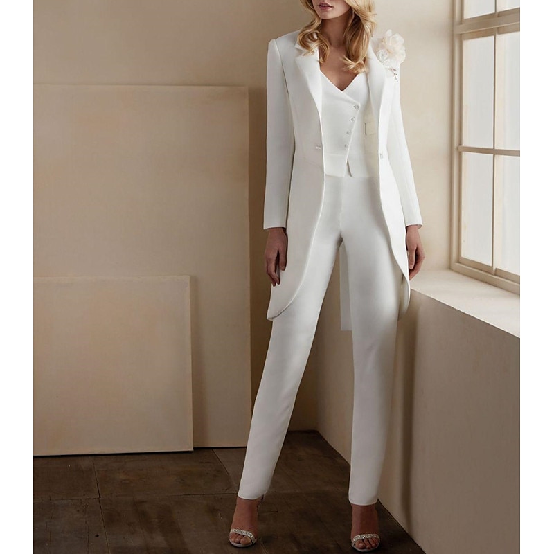 Women's 3 Pieces Suits Wedding Wedding Guest Wedding Party Stretch Crepe Elegant Open Back Long Sleeve Ankle Length Notched Lapels