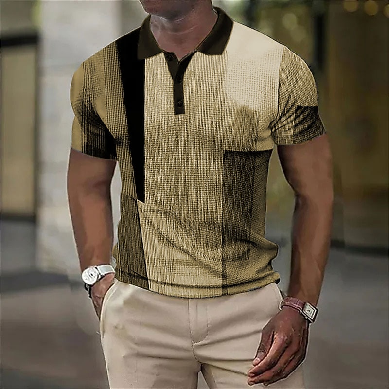 Men's Plaid Waffle Polo Shirts Golf Shirt Short Sleeve Polo Shirts Collared Shirts Vintage Casual Vacation Wear Formal Wear Festival Wear Buttons 3D Print Yellow Wine Blue 6