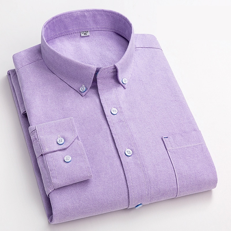 Men's Dress Shirt Button Down Shirt Oxford Shirt Solid / Plain Color Wedding Vacation White Blue Purple Light Grey Long Sleeve Turndown All Seasons Clothing Apparel Button-Down
