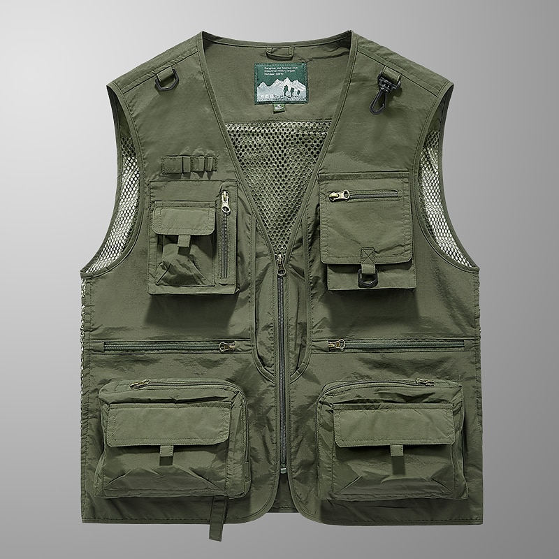 Men's Outdoor Vest Hiking Vest Sleeveless Vest Zipper Pocket Basic Outdoor Fishing Regular Multi-Pockets Comfortable Summer Spring Solid Color Black Army Green Burgundy Blue Puffer Jacket4