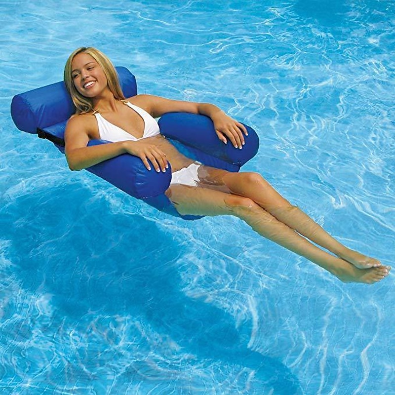 Foldable Pool Seat Floating Chair Inflatable Lounge Chairs Inflatable Water Hammock Lake Float Bed Lazy Seat for Swimming Pool