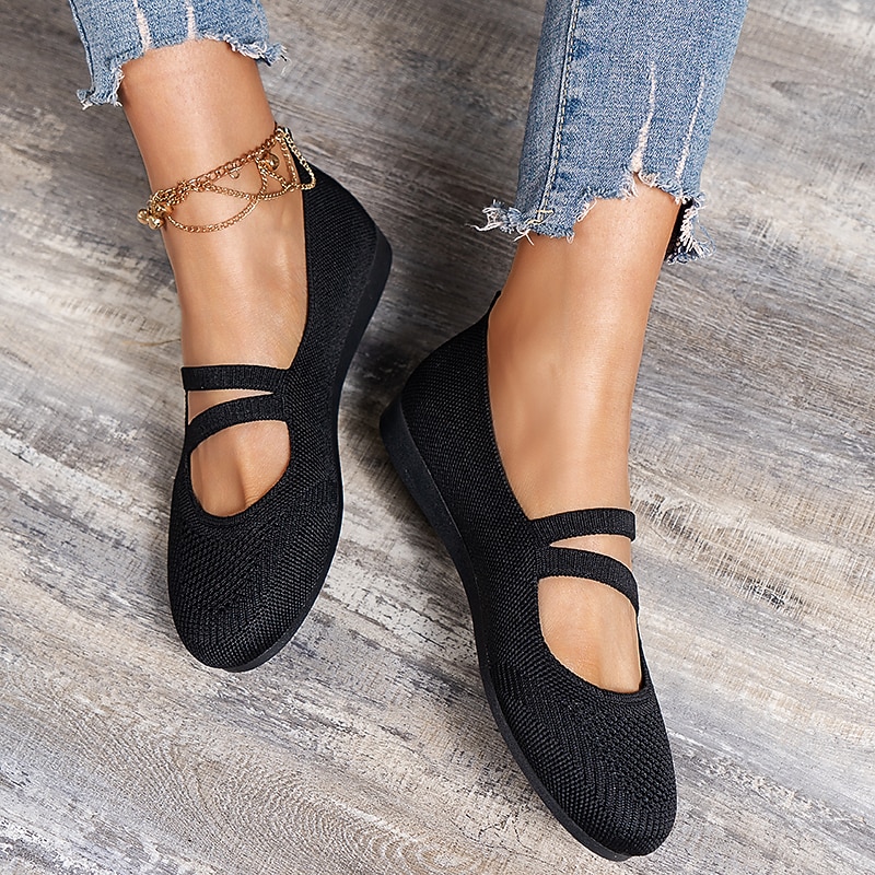 Women's Black Breathable Knit Ballet Flats – Comfortable Slip-On Shoes for Casual & Work Wear2