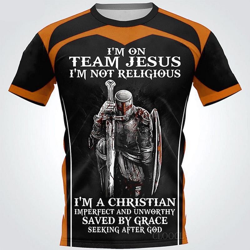 Men's Color Block Templar Cross Soldier T Shirt Slogan T Shirts Christian T Shirts Short Sleeve T shirt 3D Print Crew Neck Shirt Vintage Sports Designer Outdoor Street Daily Black and Red Yellow Blue3