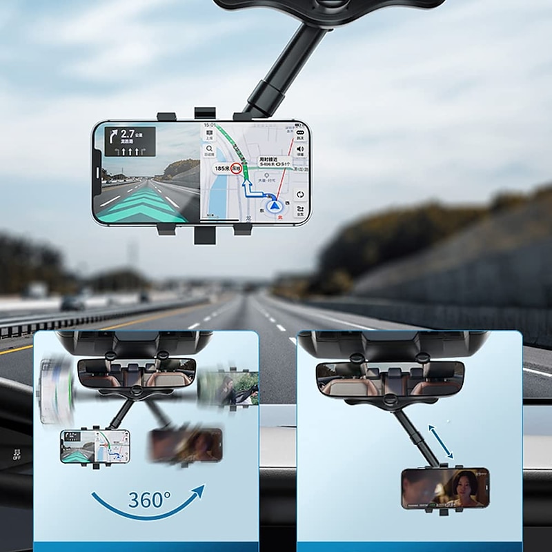 360° Rotate Review Mirror Phone Holder for Car Buckle Type Universal Adjustable Telescopic Car Rotatable Phone Holder for Car Compatible with All Mobile Phone Accessory3