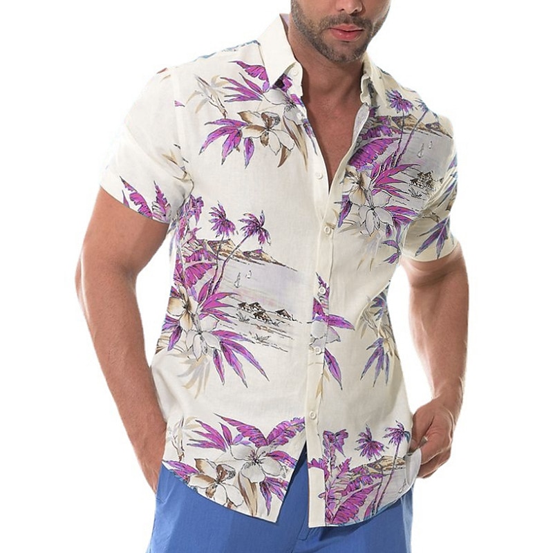 Men's Coconut Tree Tropical Plants Summer Shirt Casual Shirt Beach Shirt Short Sleeve Shirt Turndown Tropical Hawaiian Comfort Vacation Street Hawaiian White Pink Green S M L4