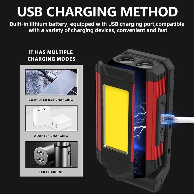 COB Work Light USB Rechargeable Super Bright LED Flashlight Portable Camping Lamp With Tail Magnet Waterproof Adjustable Lantern3
