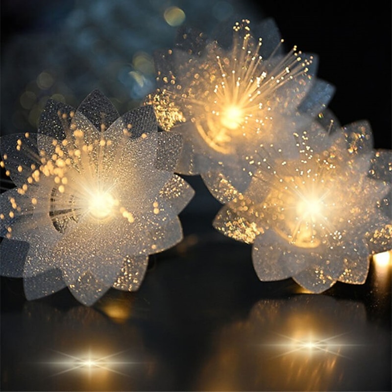 Elegant Wedding Party Reception Flower LED Fiber Optic String Lights – 1.5M/3M Garland, Battery-Powered Tree Lamp for Patio, Bedroom Holiday Decor4