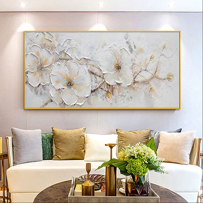 Handmade Oil Painting Canvas Wall Art Decoration Modern Thick Oiled White Flower for Living Room Home Decor Rolled Frameless Unstretched Painting 6
