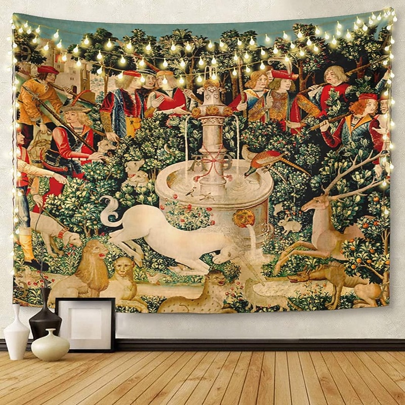 Unicorn Medieval Tapestry Middle Age Tapestry Wall Art Large Mural Decor Photograph Backdrop Blanket Curtain Home Bedroom Living Room Decoration