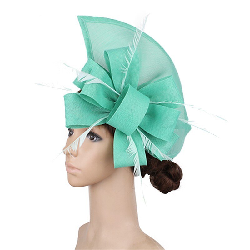 Fascinators Faux Linen Kentucky Derby Horse Race Cocktail Royal Astcot Elegant Retro With Feather Bowknot Headpiece Headwear3
