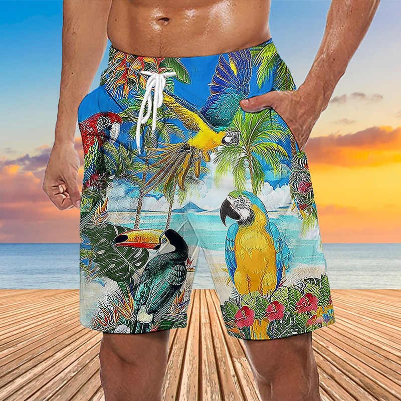 Men's Mask Flower / Plants Swim Trunks Swim Shorts Board Shorts Mid Waist Hawaiian Ethnic Boho Casual Daily Holiday Drawstring with Mesh lining Elastic Waist Designer Clothing Apparel2