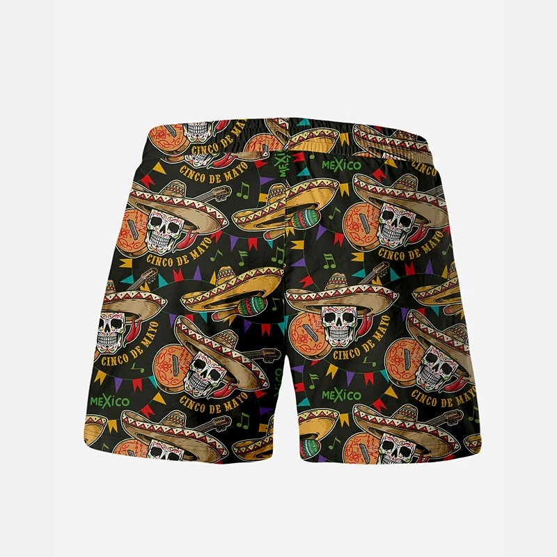 Men's Skull Graphic Prints Halloween Costumes Swim Trunks Swim Shorts Board Shorts Mid Waist Hawaiian Boho Casual Daily Holiday Drawstring with Mesh lining Elastic Waist Designer Clothing Apparel2