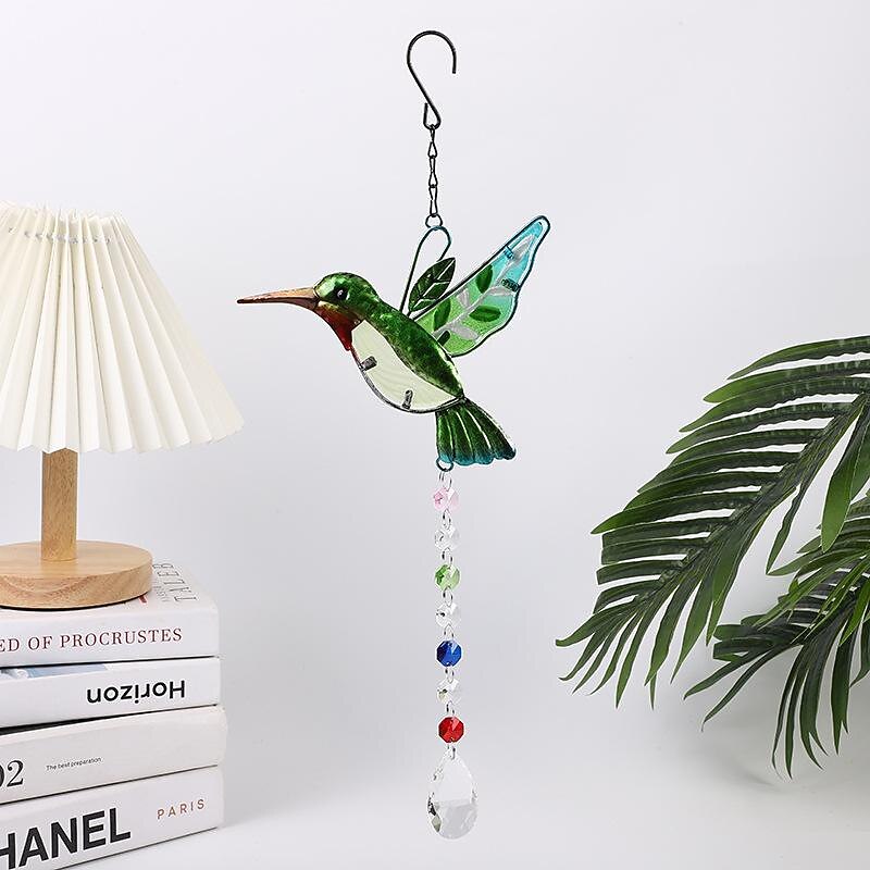 1pc Hummingbird Painted Wind Chime Outdoor Handicraft Glow In The Night Hanging Ornament For Window Balcony Garden Decor3