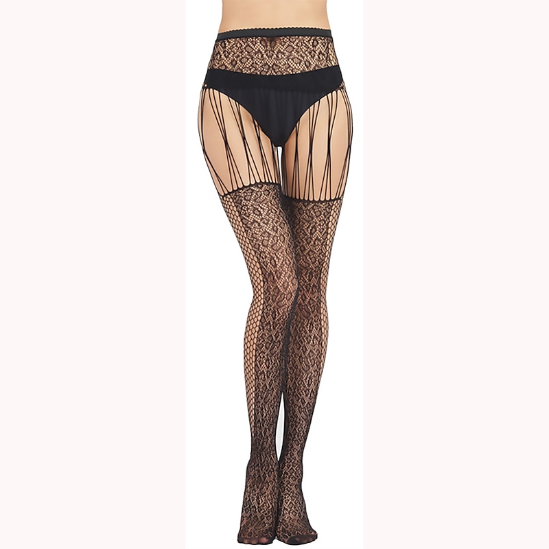 Women All Seasons Tights Casual Cosplay No Waist Stretchy Floral Style Jacquard Cosplay Lolita Sweet Quinceañera & Sweet Sixteen Club Black One-Size3