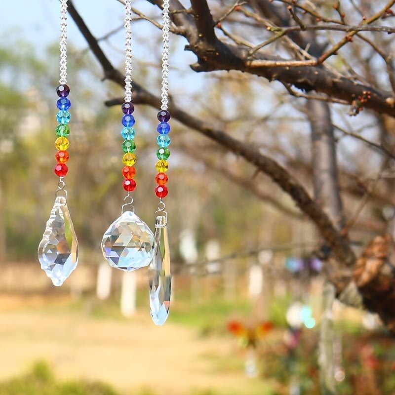 Garden Plant Bird Repelling Tool, Clear Hanging Crystals Rainbow Suncatcher, Prism Pendant Ornament With Colorful Chain For Home And Garden Decoration3
