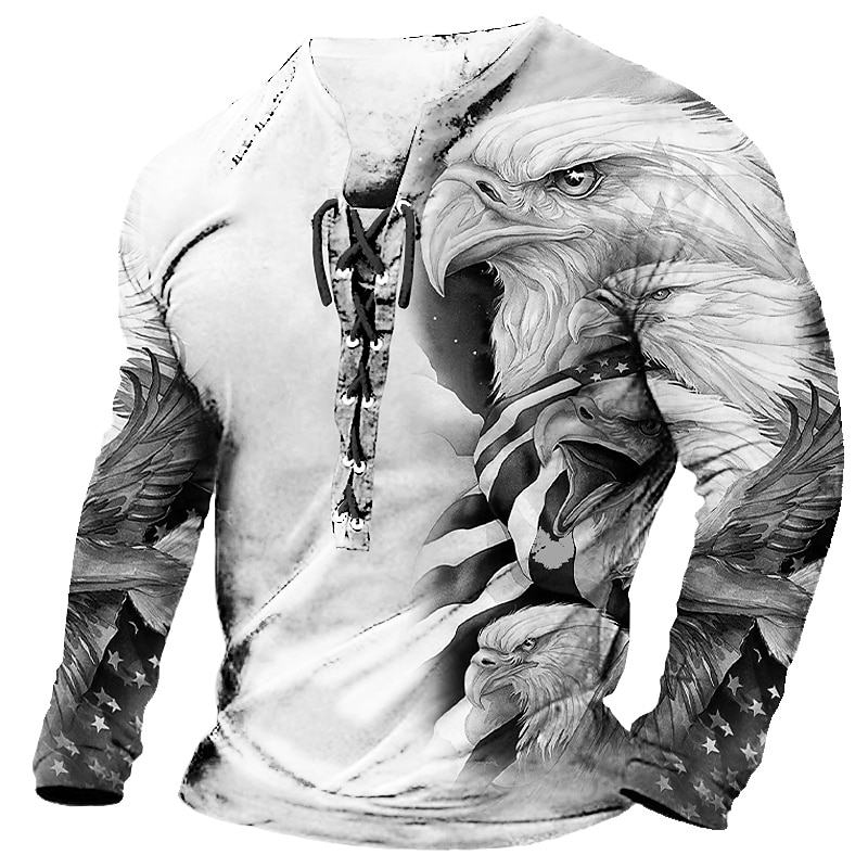 Men's Graphic Eagle T Shirt Tee Long Sleeve T shirt 3D Print Collar Shirt Fashion Designer Comfortable Casual Daily Going out White Blue Purple Spring &  Fall Clothing Apparel S M L XL 2XL 3XL2