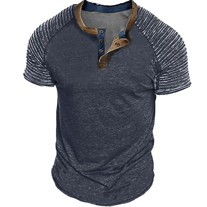 Men's Henley Shirt Plain Slim Pleated Henley Street Vacation Short Sleeves Pleated Sleeve Clothing Apparel Designer Basic Modern Contemporary3