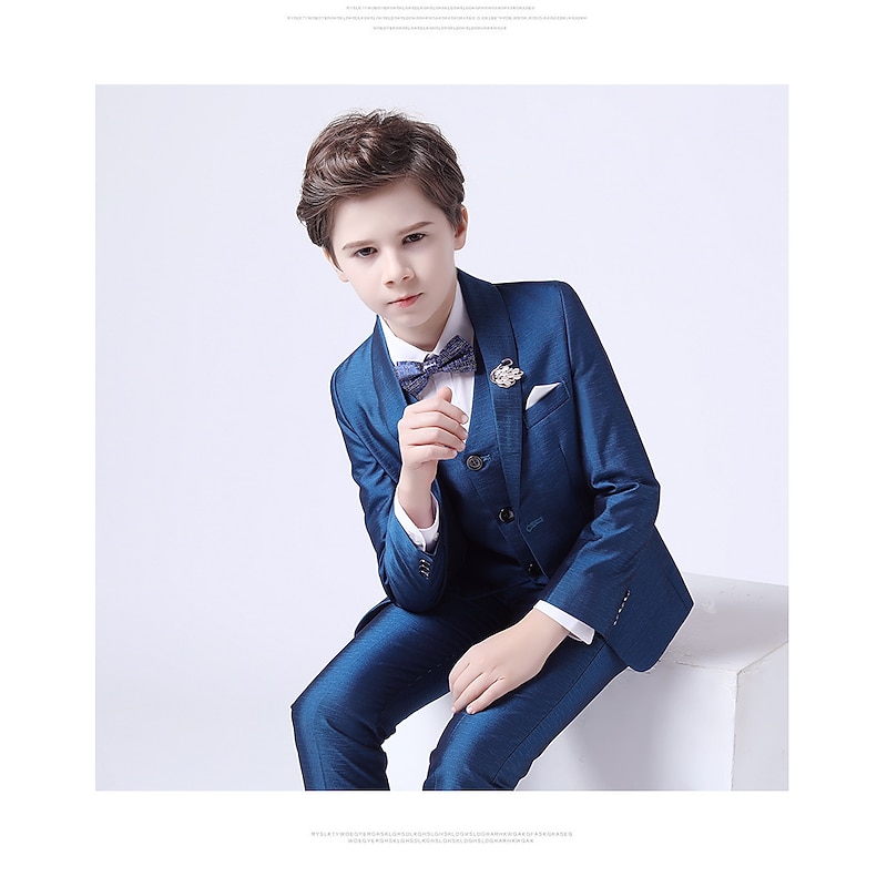 Boys 3D Solid Color Suit & Blazer Formal Set Clothing Set Long Sleeve Spring Fall Vintage Tuxedo Gentle Cotton Kids Toddler 3-13 Years Formal Party Birthday Regular Fit4