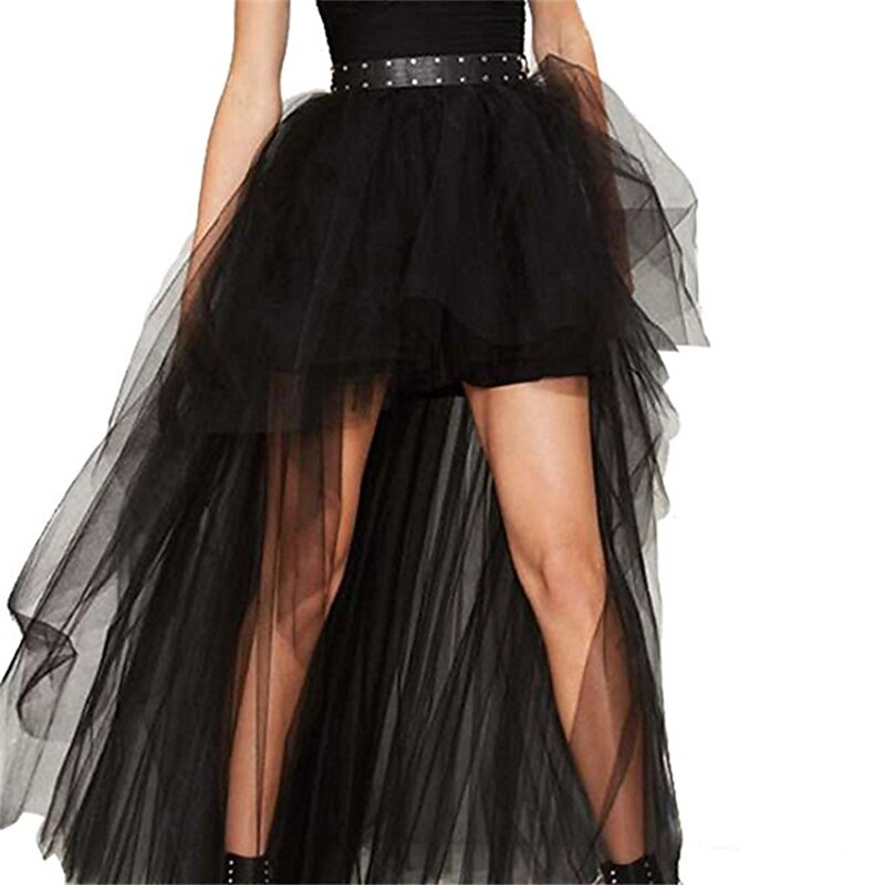 Women's Petticoat Under Skirt Tulle  Hi-Lo Long Tutu Tulle Bustle Skirt Elastic Waist Festival Party Skirt4