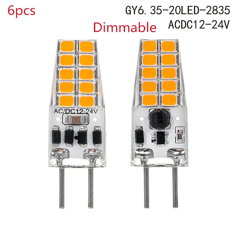 6pcs GY6.35 LED Bulbs Dimmable AC/DC 12-24V SMD2835 20LED Halogen Incandescent Replacement Bulb Led Bombillas Lamp2