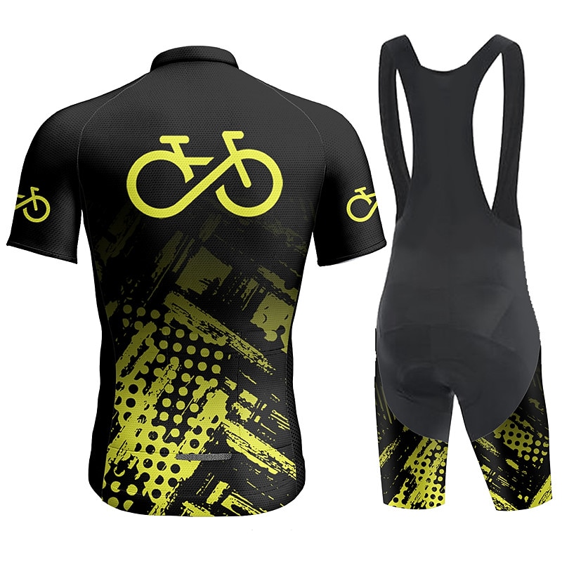 Men's Cycling Jersey with Bib Shorts Short Sleeve Mountain Bike MTB Road Bike Cycling Yellow Orange Dark Blue Graphic Bike Clothing Suit 3D Pad Breathable Quick Dry Back Pocket Polyester Spandex3