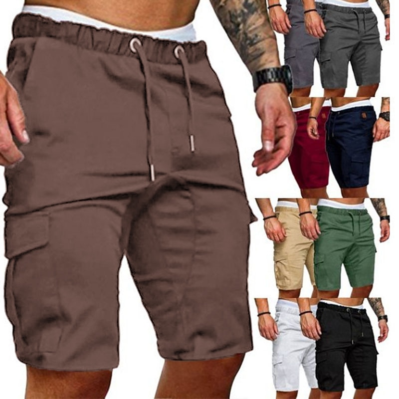 Men's Cargo Shorts Workout Shorts Casual Shorts Drawstring Multi Pocket Solid Colored Comfort Wearable Outdoor Daily Streetwear Casual ArmyGreen Black Micro-elastic