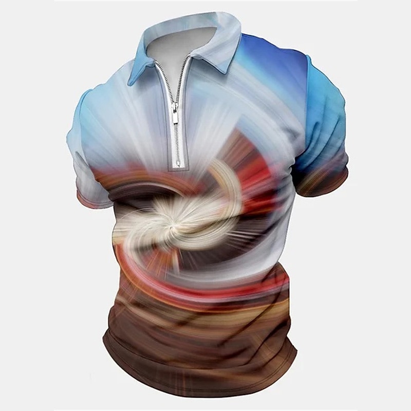 Men's Graphic Zip Polo Shirts Golf Shirt Short Sleeve Polo Shirts Collared Shirts Casual Vacation Wear Rave Wear Party Outfits 3D Print Quarter Zip Polo White Yellow Red4
