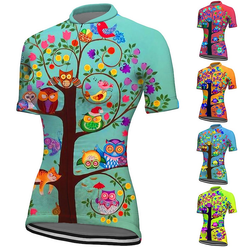 Women's Cycling Jersey Graphic Plants Short Sleeve Bike Jersey Top with 3 Rear Pockets Mountain Bike MTB Road Bike Cycling Quick Dry Reflective Strips Back Pocket Moisture Wicking Sports Red Blue