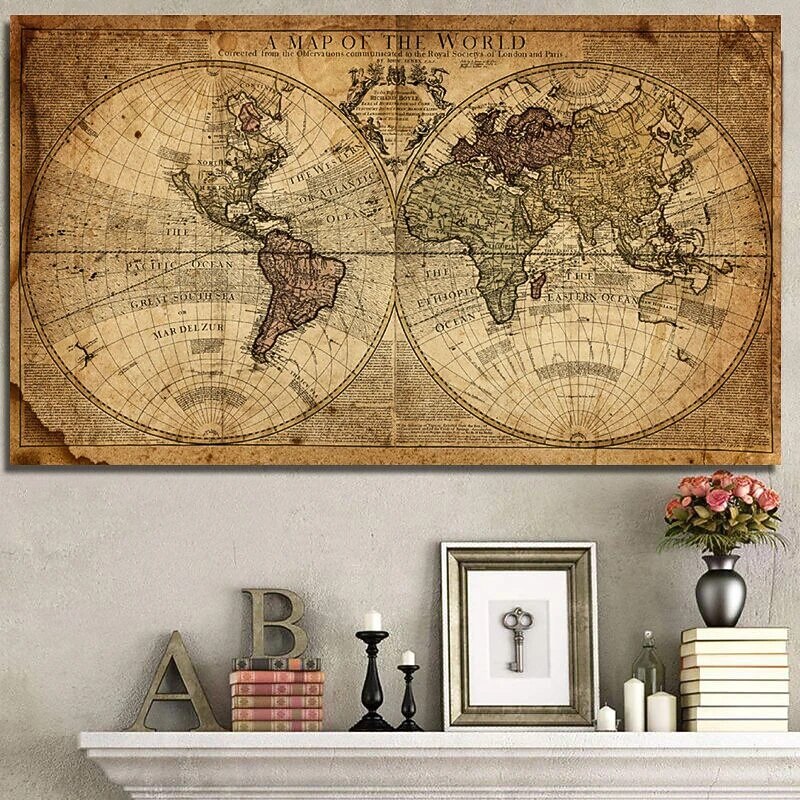 World Map Retro Old Art Canvas Painting Pictures For Living Room Posters Wall Art Home Decoration