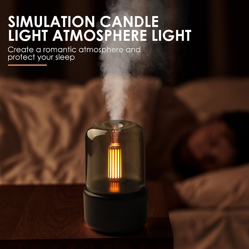 LED Smart Light Air Humidifier 120ML Aroma Diffuser Candle Lamp Electric Aromatherapy Diffusor Flame Humidicador USB Desktop Decor Night Light3