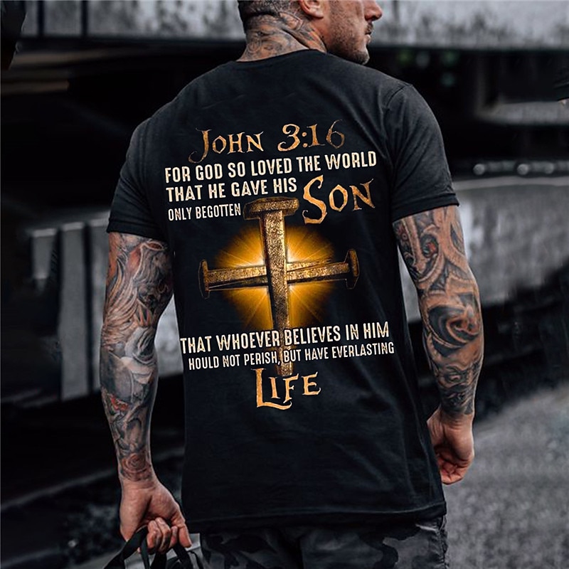Men's John 3:16 Christian Graphic T-Shirt - Bible Verse Faith Short Sleeve