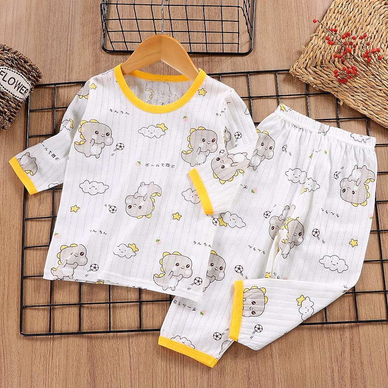 Kids Boys 2 Pieces Pajama Sets 3/4 Length Sleeve 3/4 sleeves Three Quarter Sleeve Cherry Bear Three quarter sleeve purple rabbit Animal Cartoon Crewneck Summer Spring Daily Home 3-7 Years4