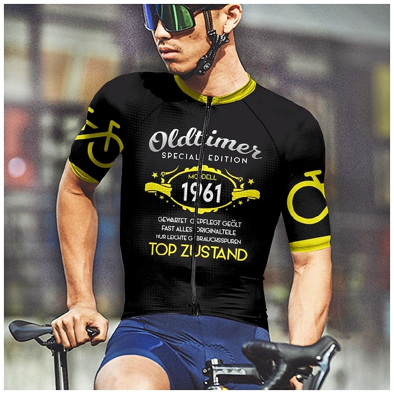 21Grams Men's Cycling Jersey Short Sleeve Bike Top with 3 Rear Pockets Mountain Bike MTB Road Bike Cycling Breathable Moisture Wicking Reflective Strips Back Pocket Violet Yellow Red polychrome Gradie3