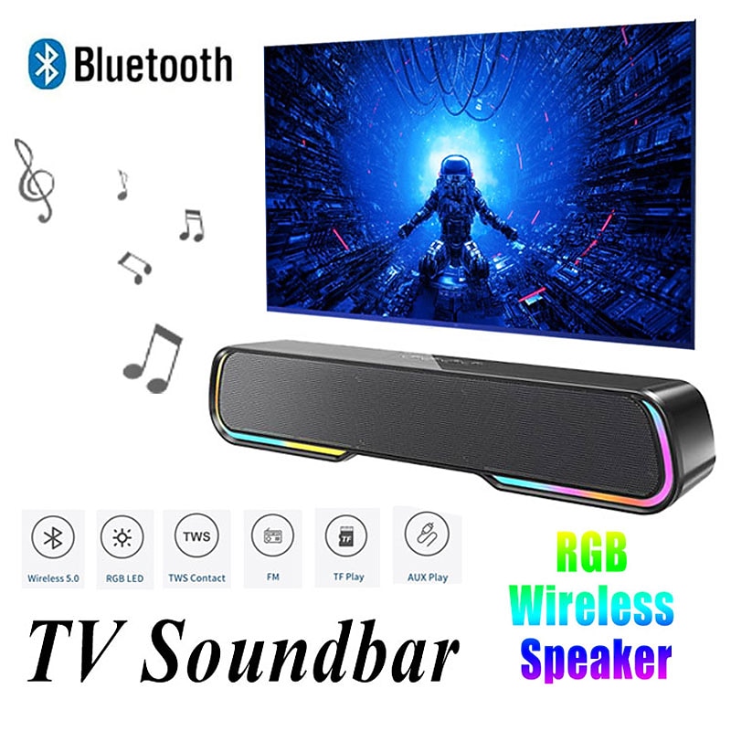 RGB Light Wireless Bluetooth Soundbar Hi-Fi Stereo Speaker Upgraded Version Of High Sound Quality For SmartPhone/Tablet/Computer TVHome Theater TV Strong Bass Sound Bar With Remote Control