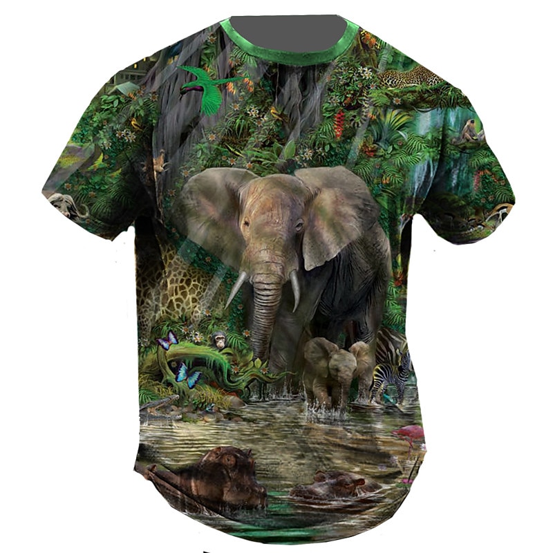 Men's Graphic Animal Elephant T Shirt Short Sleeve T shirt 3D Print Crew Neck Shirt Vintage Fashion Designer Outdoor Daily Sports Blue Brown Green Spring & Summer Clothing Apparel S M L XL 2XL 3XL3