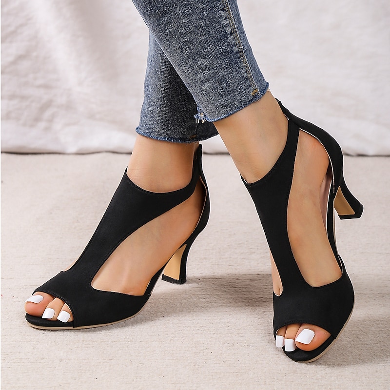 Women's Black Cut-Out Peep-Toe High Heels – Elegant Zipper Closure Sandals for Parties and Evening Wear2