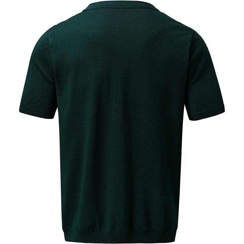 Men's Knit Polo Sweater Polo Shirt Outdoor Street Turndown Button Short Sleeve Casual Old Money Style Striped Button Front Summer Spring Fall Regular Fit Black White Blue Green Black White Knit Polo3