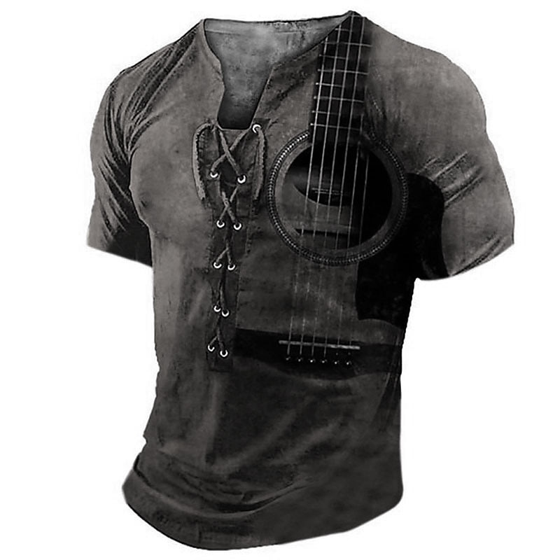 Music Festival Men's Graphic Guitar Tee Short Sleeve T shirt 3D Print Shirt Vintage Fashion Stylish Daily Sports Going out Black Red Blue Summer Clothing Apparel S M L XL 2XL 3XL4