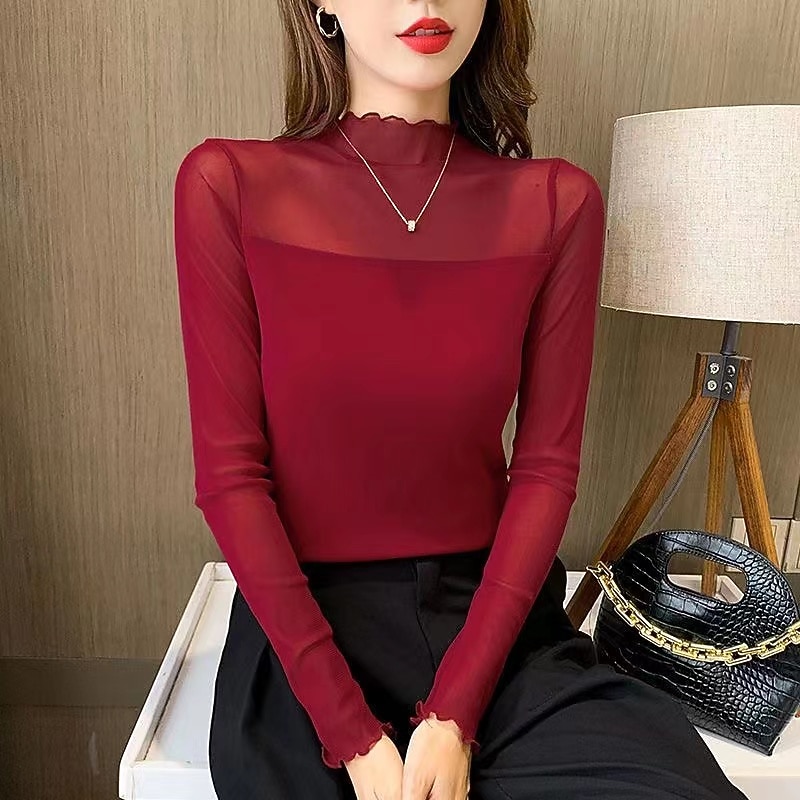 Ballroom Dance Activewear Top Ruching Pure Color Splicing Women's Performance Training Long Sleeve Polyester Mesh2