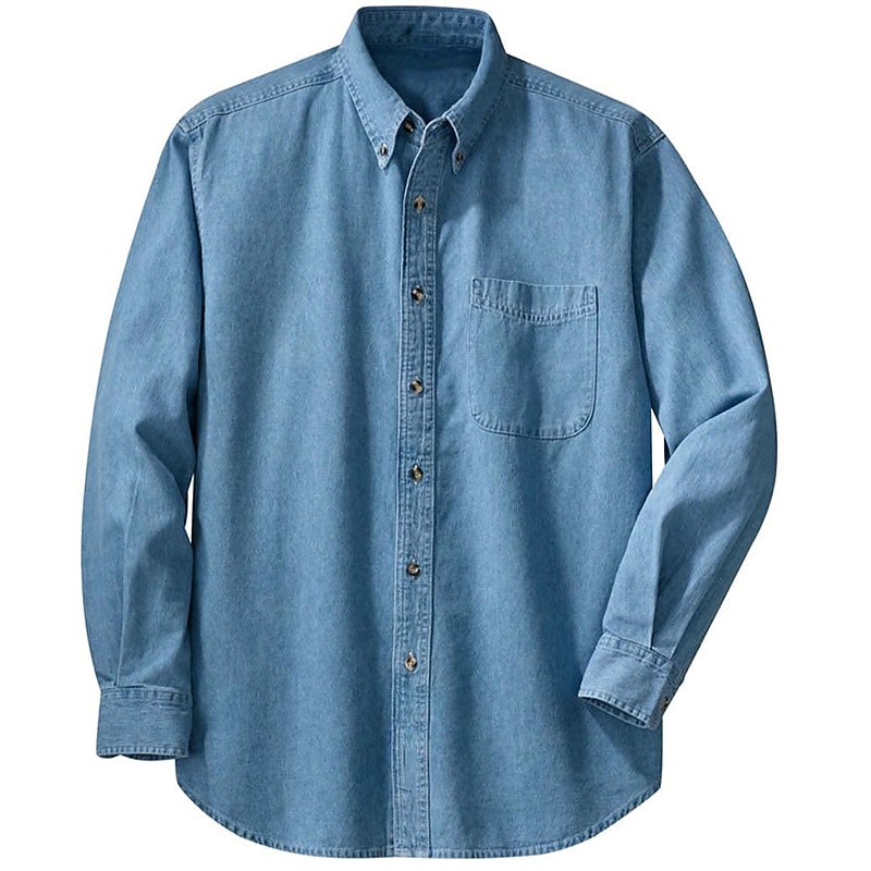 Men's Jeans Shirt Dark Blue Long Sleeve Plain Turndown Vacation Daily Front Pocket Clothing Apparel Denim Fashion Casual4