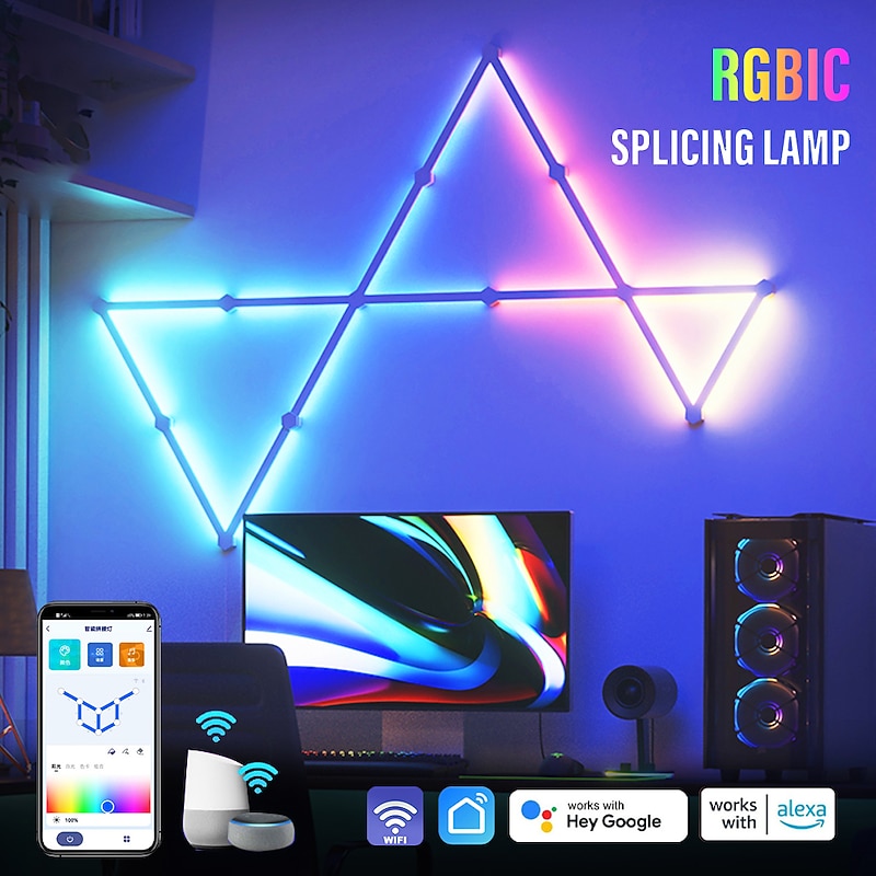 WIFILED Smart Light RGBIC Light Bar DIY Atmosphere Night Light APP Music Rhythm TV Backlight Bedroom Game Room Decoration Shustar