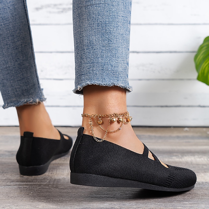 Women's Black Breathable Knit Ballet Flats – Comfortable Slip-On Shoes for Casual & Work Wear3