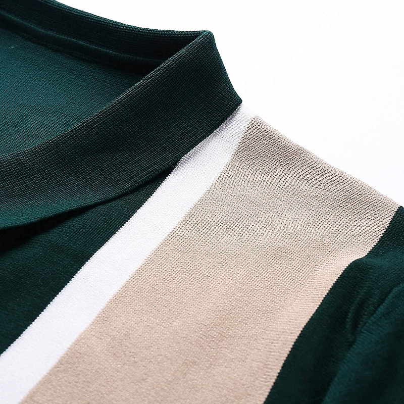 Men's Knit Polo Sweater Polo Shirt Outdoor Street Turndown Button Short Sleeve Casual Old Money Style Striped Button Front Summer Spring Fall Regular Fit Black White Blue Green Black White Knit Polo4