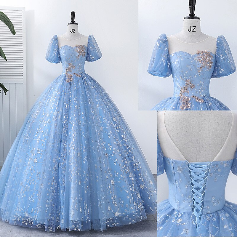 Ball Gown Quinceanera Dresses Princess Dress Performance Sweet 16 Floor Length Short Sleeve Square Neck  with Pearls Appliques  dress to impress2