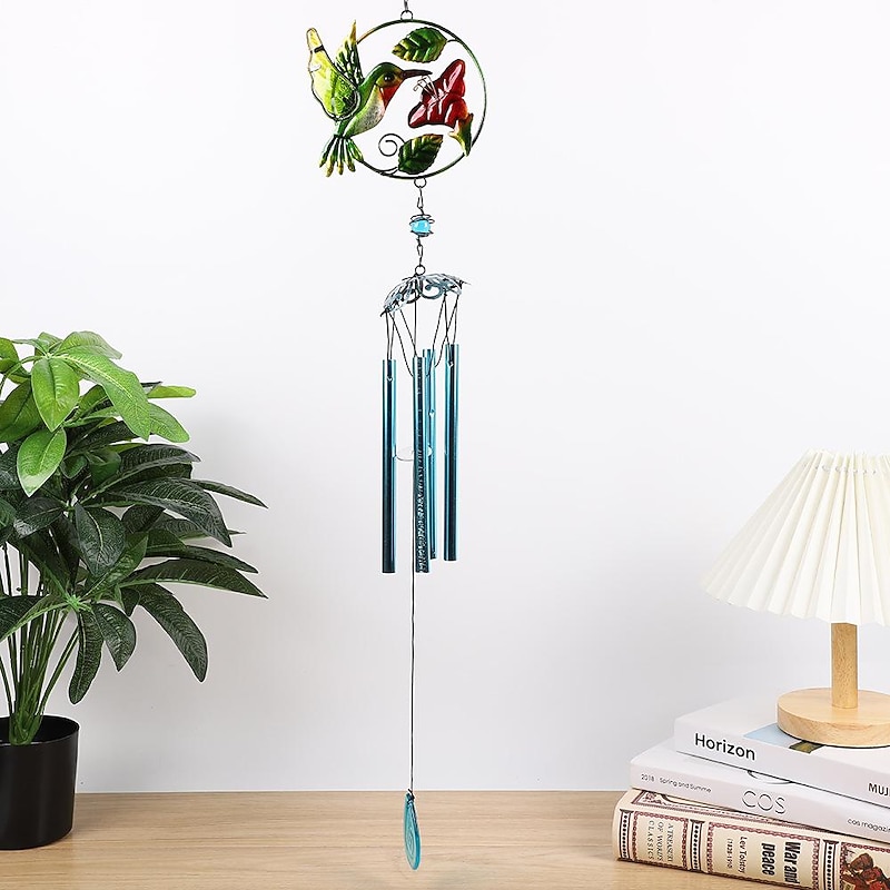 1pc Kingfisher Glass Painted Wind Chime Outdoor Handicraft Hanging Ornament For Window Balcony Garden Decor 16x78cm/6.3''x30.7''3