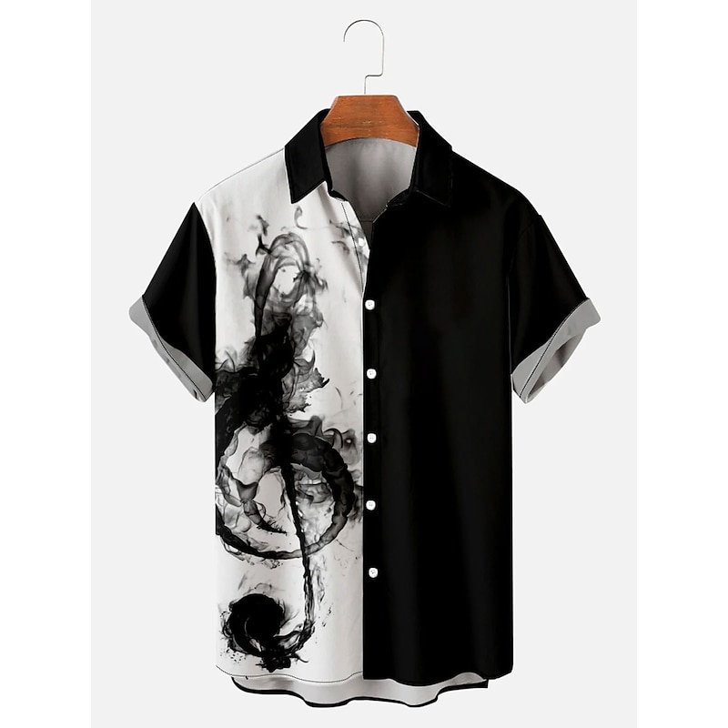 Men's Notes Shirt Bowling Shirt Button Up Shirt Short Sleeve Sports Fashion Streetwear Casual Daily Weekend Summer Spring Turndown Print Button-Down Black-White Black White+Black White Orange3