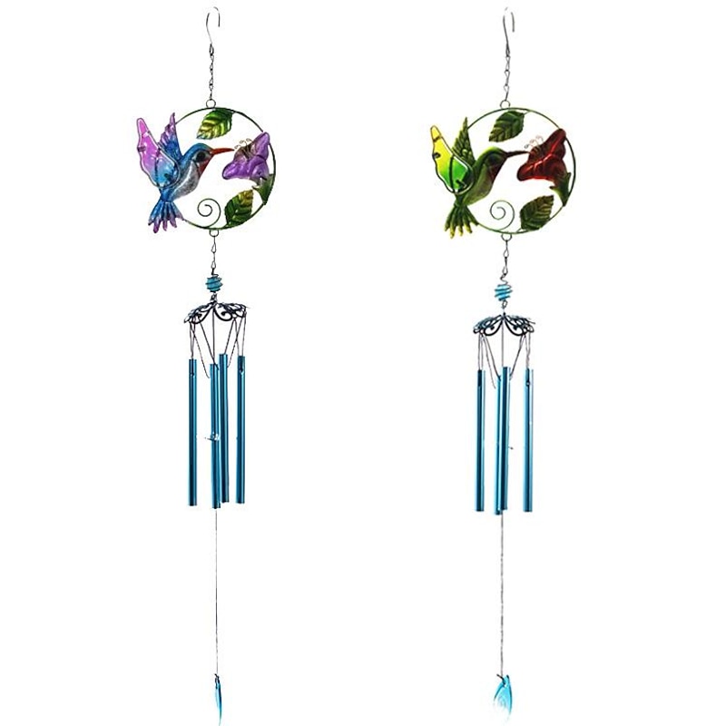 1pc Kingfisher Glass Painted Wind Chime Outdoor Handicraft Hanging Ornament For Window Balcony Garden Decor 16x78cm/6.3''x30.7''4