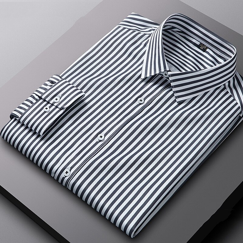 Men's Dress Shirt Striped Wedding Office / Career Black Blue Green Long Sleeve Turndown Spring &  Fall Clothing Apparel3