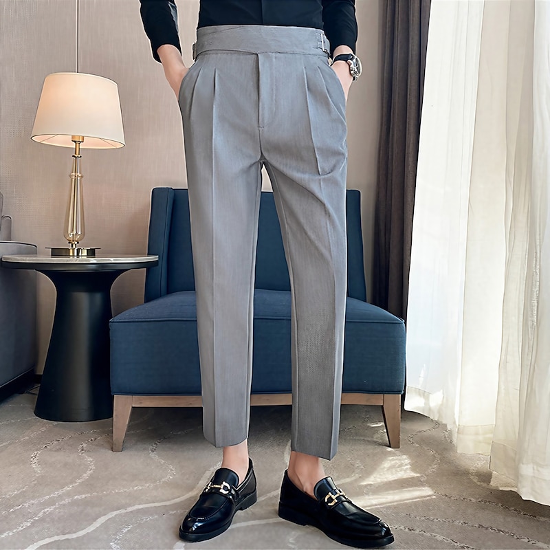 Men's Graduation Dress Pants Trousers Pleated Pants Suit Pants Pocket High Rise Solid Color Comfort Formal Business Daily Elegant Vintage Navy Black High Waist